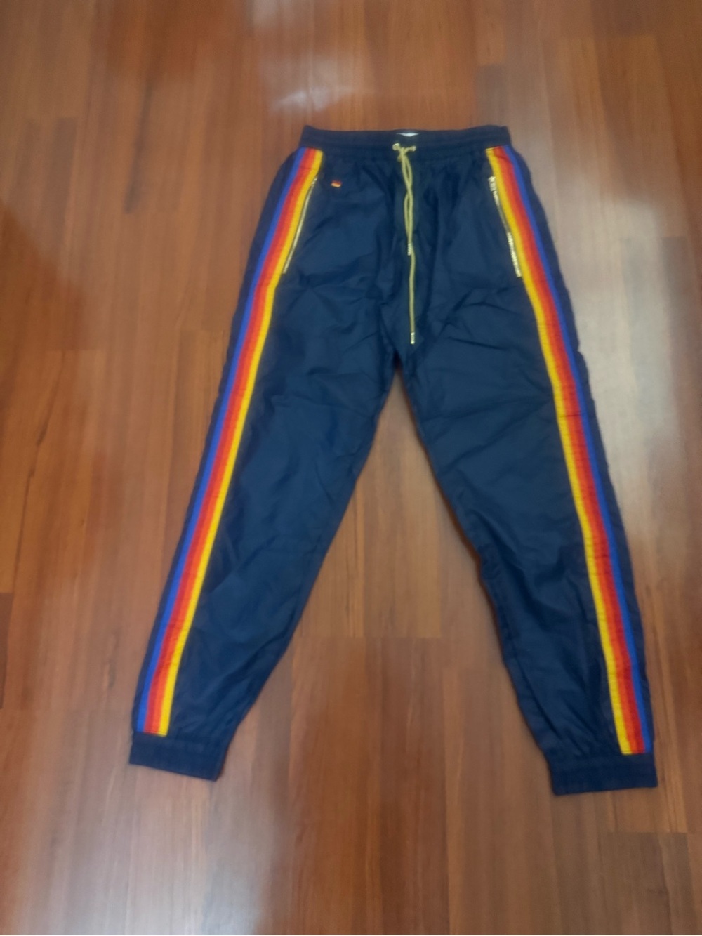 Aviator Nation Navy Sweatpants with Rainbow Side Stripes